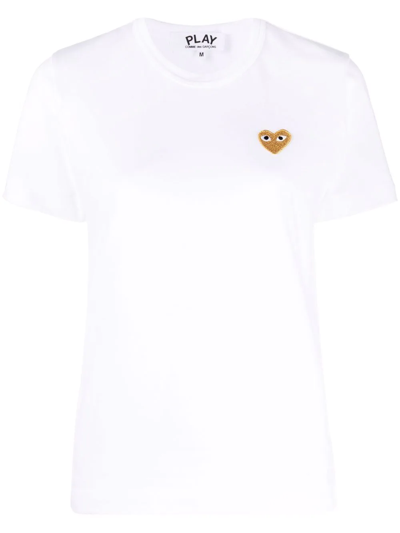 Shop Comme Des Garçons Play Heart-embroidered Cotton T-shirt In White