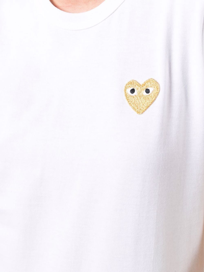 Shop Comme Des Garçons Play Heart-embroidered Cotton T-shirt In White