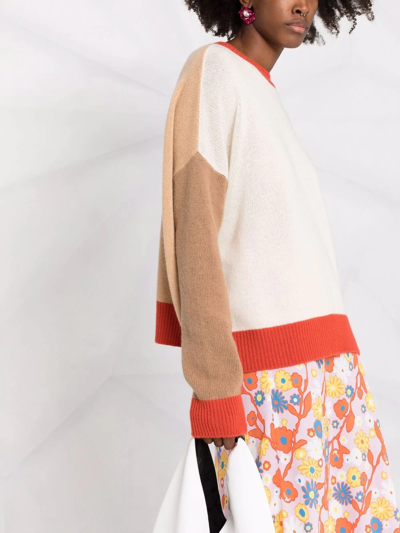 Marni Open-back Color-block Cashmere Sweater In Neutrals