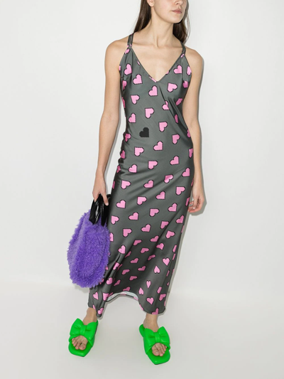 Shop Natasha Zinko Pixel Hearts-print Slip Dress In Grün