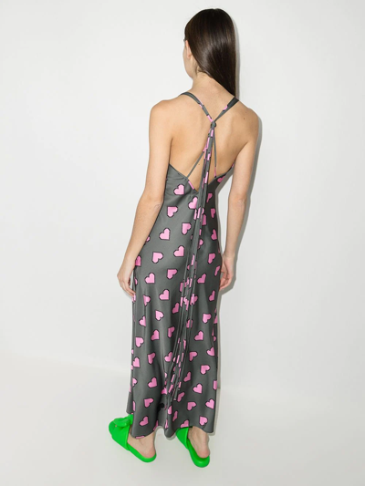 Shop Natasha Zinko Pixel Hearts-print Slip Dress In Grün