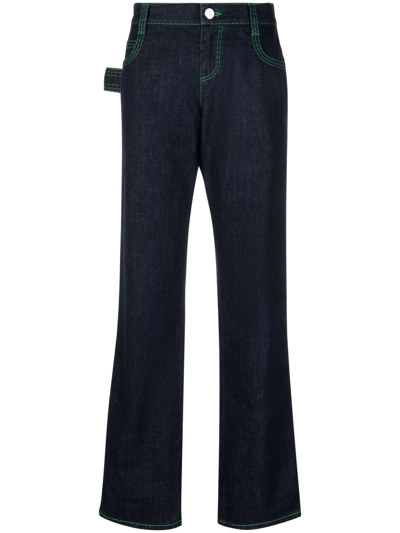 Shop Bottega Veneta Contrast-stitching Straight-leg Jeans In Blau