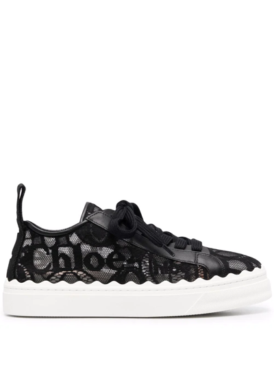 Shop Chloé Lauren Lace Low-top Sneakers In Black