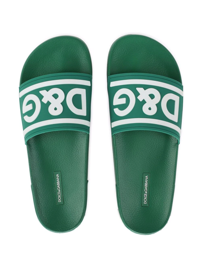 Shop Dolce & Gabbana Logo-strap Slides In Green