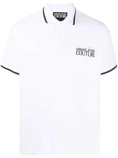 Versace Jeans Couture Logo Embroidered Polo Shirt In White | ModeSens