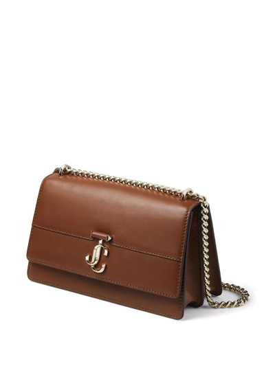 Shop Jimmy Choo Avenue Leather Shoulder Bag In Brown