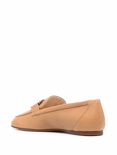 Tod's Kate Gold-chain Leather Loafers In Nude