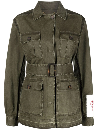 Shop Golden Goose Belted Cotton Military Jacket In Grün