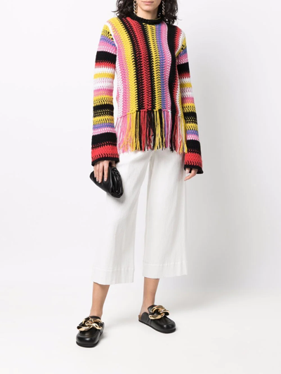 Chloé Fringed Bottom Crochet Sweater With Multicolor Motif In Gelb