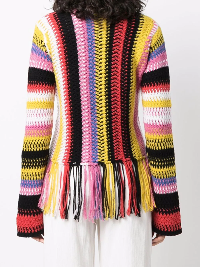 Chloé Fringed Bottom Crochet Sweater With Multicolor Motif In Gelb