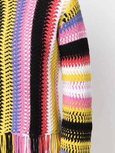 Chloé Fringed Bottom Crochet Sweater With Multicolor Motif In Gelb