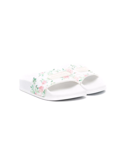 Shop Monnalisa Floral-print Logo Slides In White