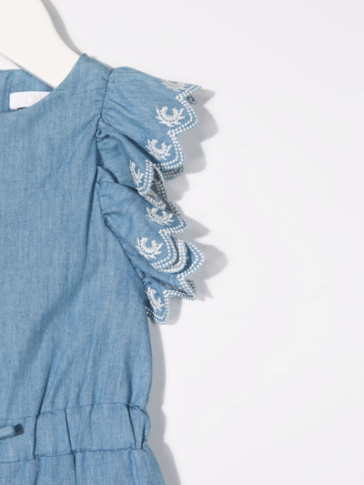 Shop Chloé Ruffle-detail Drawstring-waist Playsuit In Blue