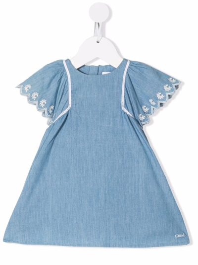 Shop Chloé Jour Échelle Logo-embroidered Dress In Blue