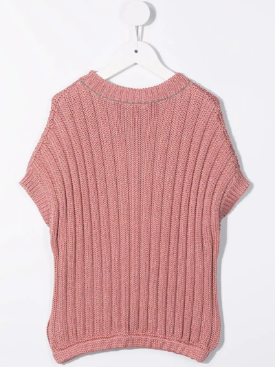 Brunello Cucinelli Pink Ribbed Knit Sweater In Pink