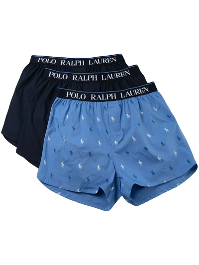 Polo Ralph Lauren Logo-waistband Boxers Set Of 3 In Blue
