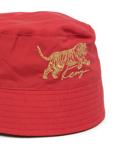 Kenzo Kids' Reversible Tiger-embroidered Bucket Hat In Red | ModeSens