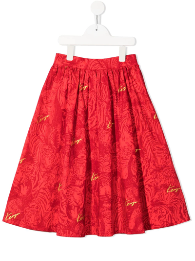Shop Kenzo Tiger-print Midi Skirt In Red
