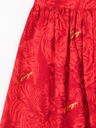 Shop Kenzo Tiger-print Midi Skirt In Red