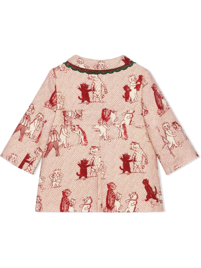 Shop Gucci Baby Cat-print Linen Coat In Red
