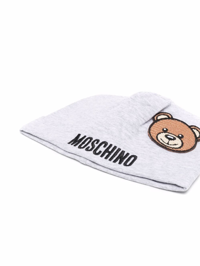 Shop Moschino Logo-embroidered Cotton Beanie In Grey