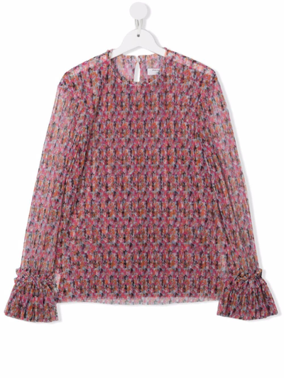 Shop Philosophy Di Lorenzo Serafini Teen Abstract-print Contrast-cuffs Blouse In Pink