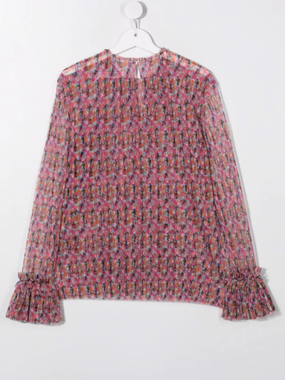 Shop Philosophy Di Lorenzo Serafini Teen Abstract-print Contrast-cuffs Blouse In Pink