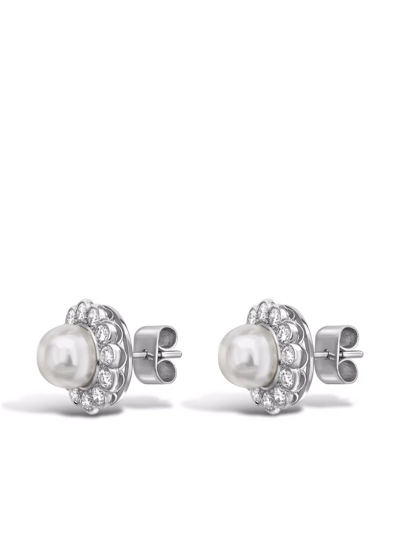 Pre-owned Pragnell Vintage Platinum Pearl And Diamond Stud Earrings In Silver