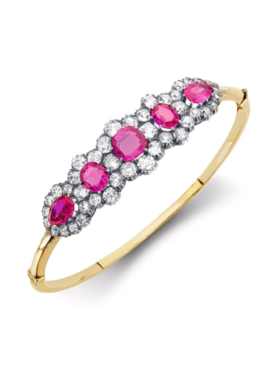 Pre-owned Pragnell Vintage 15kt Yellow Gold And Silver Victorian Burmese Ruby And Diamond Bangle