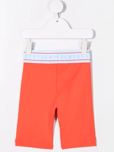 Shop Dkny Logo-waist Knee-length Cycling Shorts In Orange