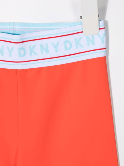 Shop Dkny Logo-waist Knee-length Cycling Shorts In Orange