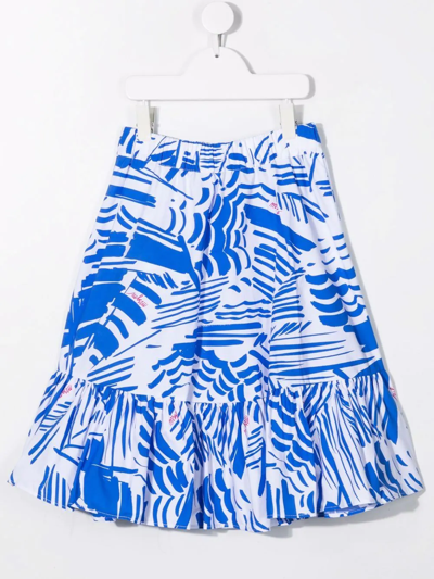 Shop Msgm Abstract-print Midi Skirt In Blue