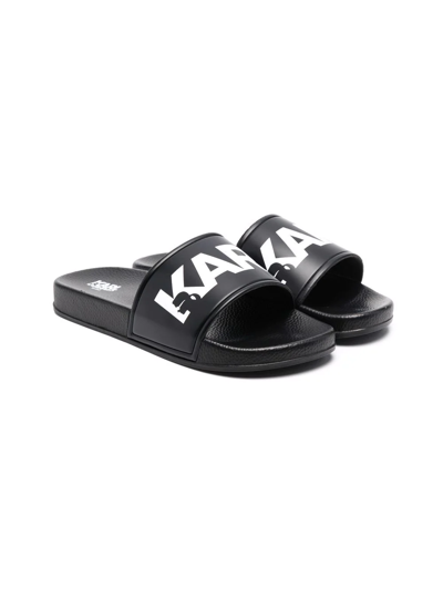 Shop Karl Lagerfeld Teen Logo-print Slides In Black