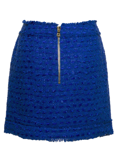 Shop Balmain Blue Asymmetrical Cotton Twill Skirt