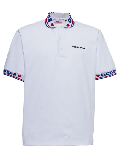 Shop Gcds White Cotton Polo Shirt With Logo