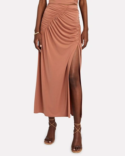 Shop A.l.c Dawson Ruched Midi Skirt In Brown