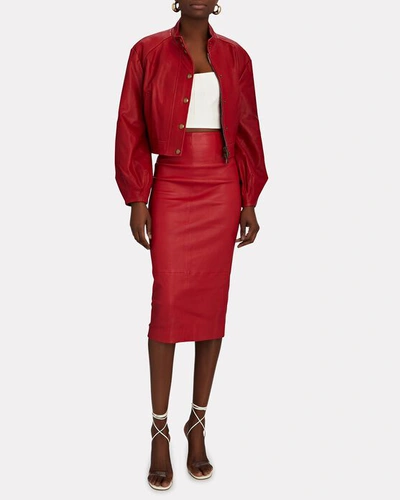 Shop Veronica Beard Nimah Leather Bomber Jacket In Red