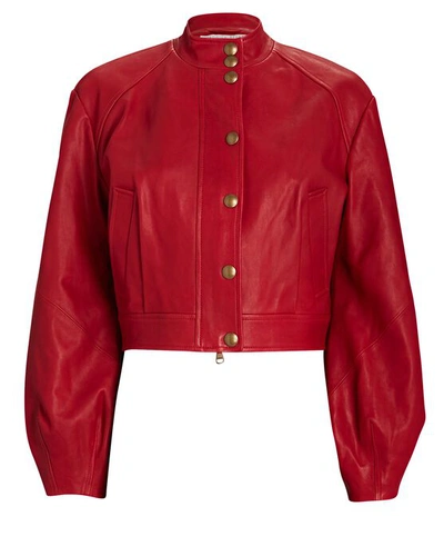 Shop Veronica Beard Nimah Leather Bomber Jacket In Red