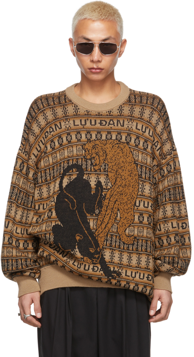 Shop Lu'u Dan Ssense Exclusive Tan & Black Jacquard Leopards Sweater In Jacquard Black / Tan