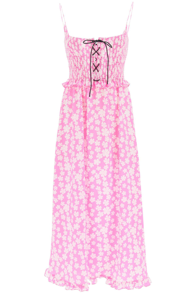 Shop Miu Miu Anemone Print Marocain Slip Dress In Pink,white