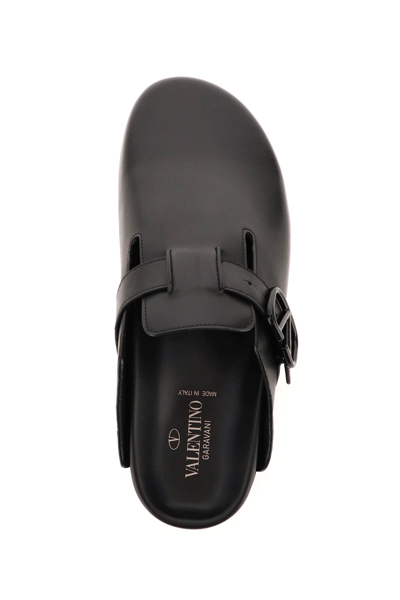 Shop Valentino Vlogo Signature Leather Sabot In Black