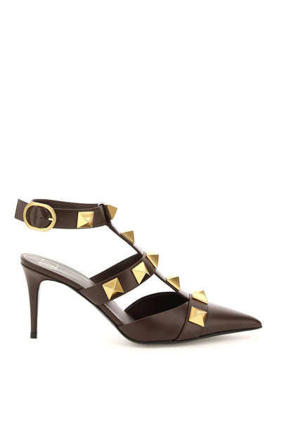 Shop Valentino Roman Stud Leather Pumps In Brown