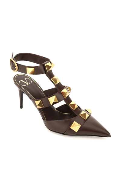 Shop Valentino Roman Stud Leather Pumps In Brown