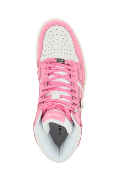 Shop Amiri Skel Hi-top Leather Sneakers In Pink,white