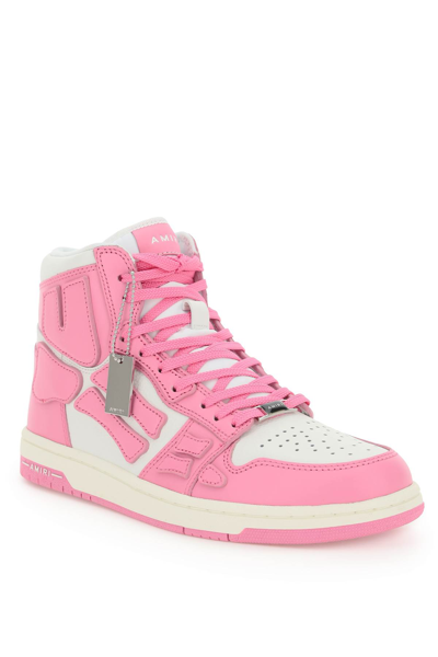 Shop Amiri Skel Hi-top Leather Sneakers In Pink,white