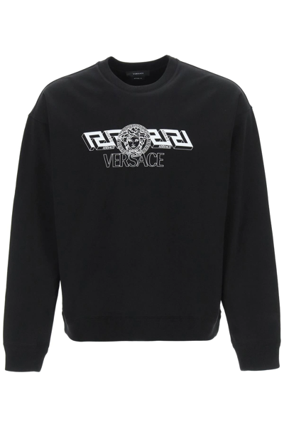 Shop Versace La Greca And Medusa Print Sweatshirt In Black,white