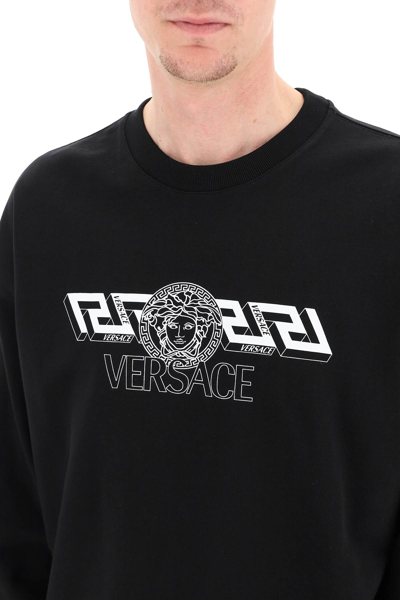 Shop Versace La Greca And Medusa Print Sweatshirt In Black,white