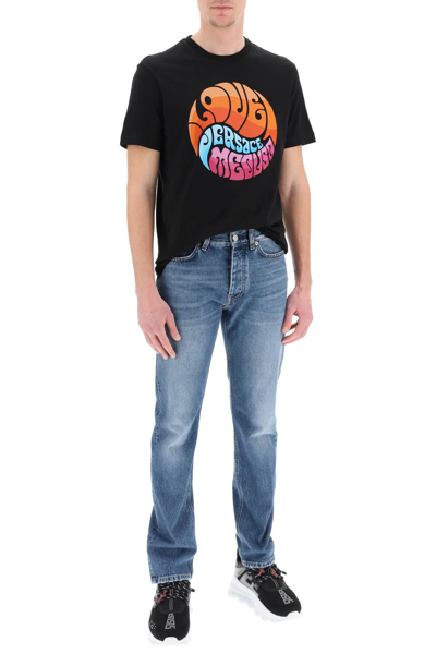 Shop Versace Medusa Music Print T-shirt In Black,orange,blue
