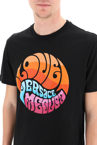 Shop Versace Medusa Music Print T-shirt In Black,orange,blue