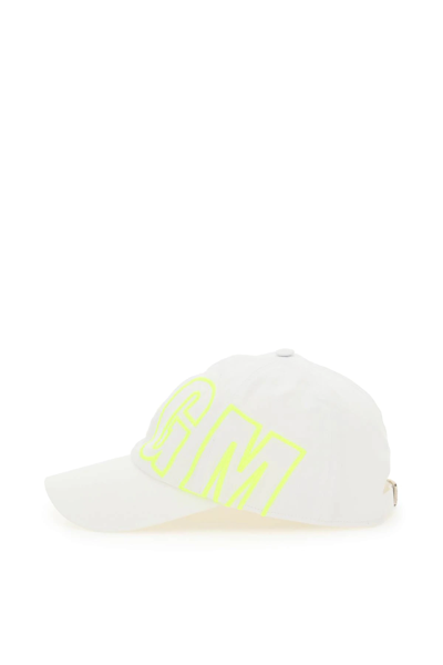 Shop Msgm Fluo Logo Baseball Cap In White,yellow